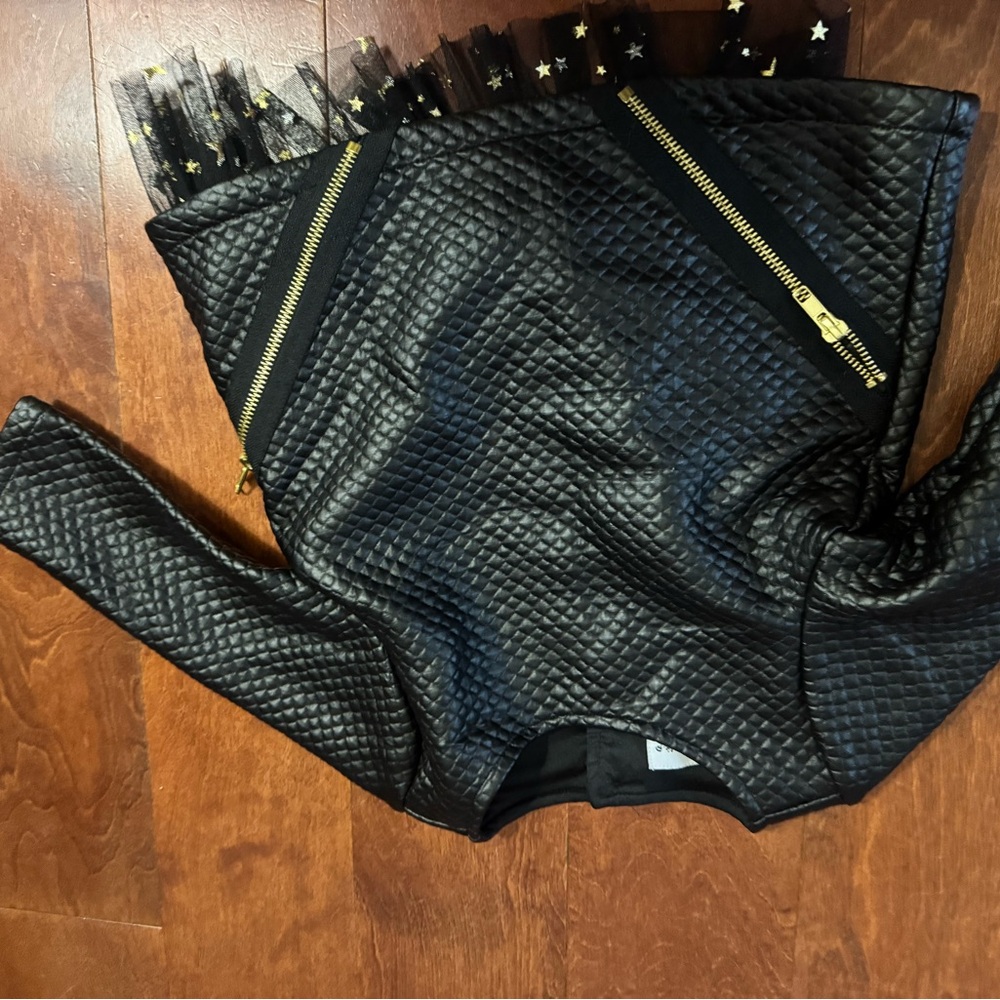 Black Quilted Jacket with Gold Zippers